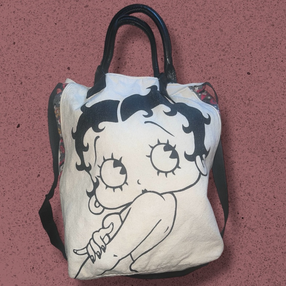 2014 Betty Boop Graphic Front Canvas Tote Bag w/ Handles & Shoulder Strap